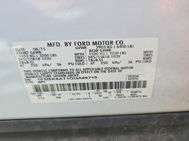 Aukcja sprzedaży 2016 Ford Explorer, vin: 1FM5K8AT1GGA86715, numer aukcji: 54091826