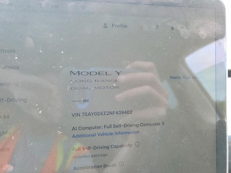 Продажа на аукционе авто 2022 Tesla Model Y, vin: 7SAYGDEE2NF439402, номер лота: 53229956