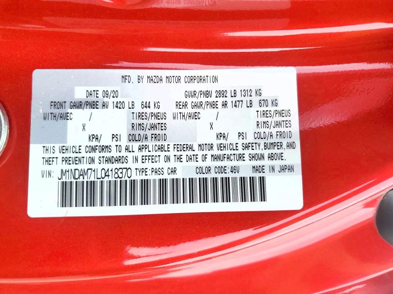 Продажа на аукционе авто 2020 Mazda Mx-5 Miata, vin: JM1NDAM71L0418370, номер лота: 54421736