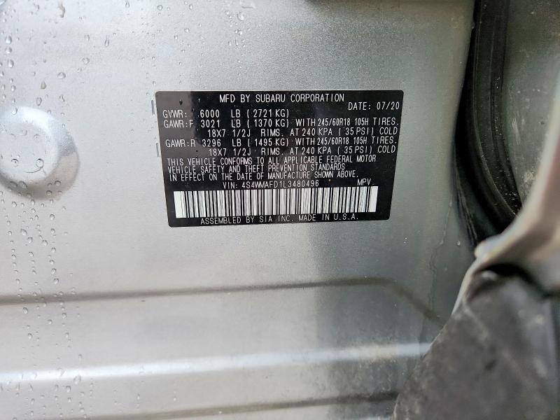 Aukcja sprzedaży 2020 Subaru Ascent, vin: 4S4WMAFD1L3480496, numer aukcji: 54772826