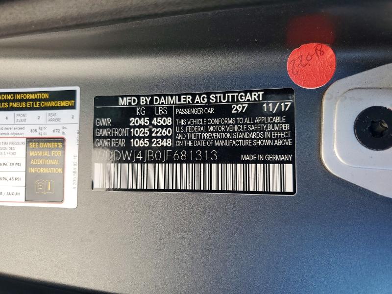 2018 Mercedes-benz C მანქანა იყიდება აუქციონზე, vin: WDDWJ4JB0JF681313, აუქციონის ნომერი: 54720896