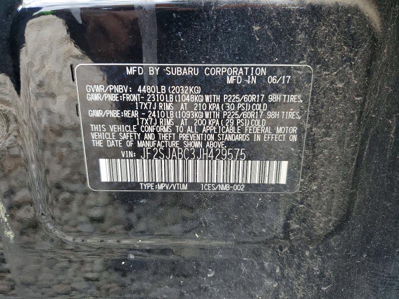 2018 Subaru Forester მანქანა იყიდება აუქციონზე, vin: JF2SJABC3JH429575, აუქციონის ნომერი: 54491146
