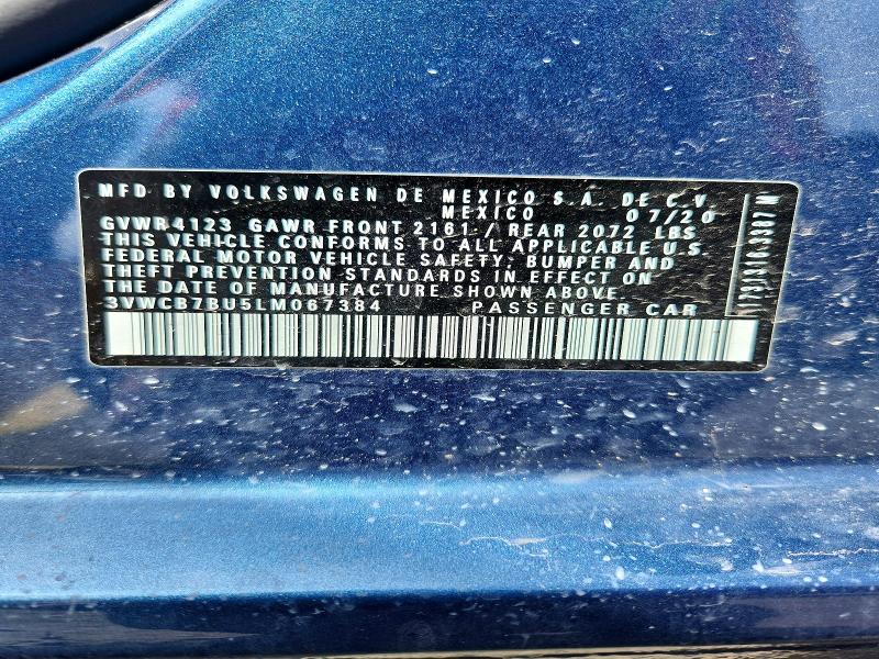 2020 Volkswagen Jetta მანქანა იყიდება აუქციონზე, vin: 3VWCB7BU5LM067384, აუქციონის ნომერი: 53951966