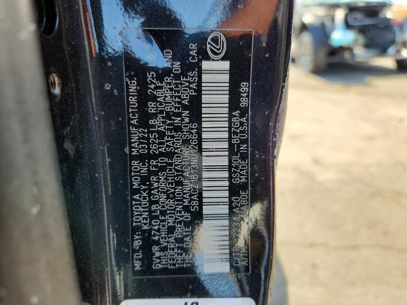 53511556 :رقم المزاد ، 58ACZ1B13NU126646 vin ، 2022 Lexus Es 350 مزاد بيع