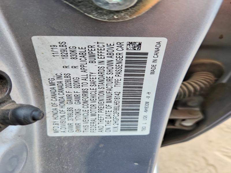 Aukcja sprzedaży 2020 Honda Civic, vin: 2HGFC2F86LH518142, numer aukcji: 54648466