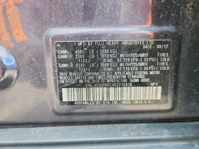 52412386 :رقم المزاد ، 4S4BRBKC4D3216838 vin ، 2013 Subaru Outback مزاد بيع