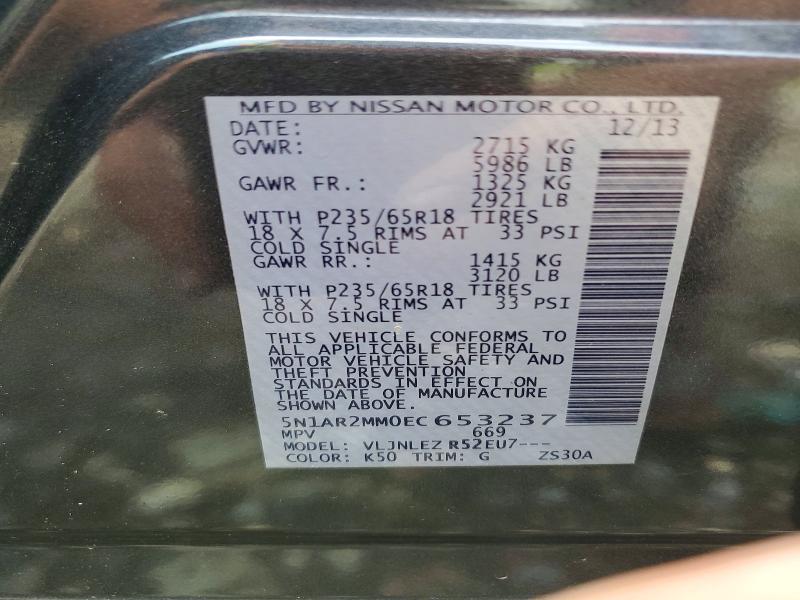 54850006 :رقم المزاد ، 5N1AR2MM0EC653237 vin ، 2014 Nissan Pathfinder مزاد بيع