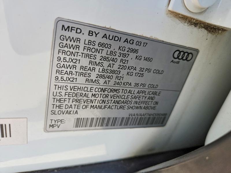 2017 Audi Q7 მანქანა იყიდება აუქციონზე, vin: WA1VAAF74HD050489, აუქციონის ნომერი: 53274966