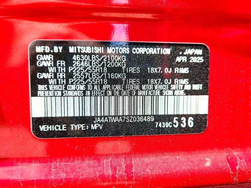 Auction sale of the 2025 Mitsubishi Eclipse Cross, vin: JA4ATWAA7SZ036489, lot number: 52086856