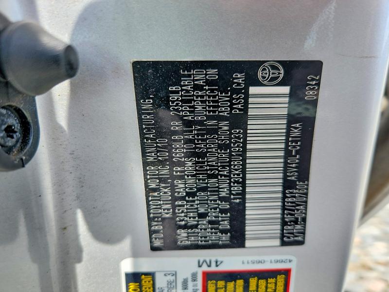 2011 Toyota Camry მანქანა იყიდება აუქციონზე, vin: 4T1BF3EK6BU195239, აუქციონის ნომერი: 54797776