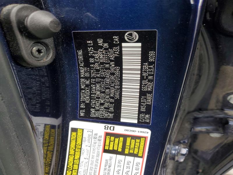 53414866 :رقم المزاد ، 58ADZ1B1XPU139949 vin ، 2023 Lexus Es 350 مزاد بيع