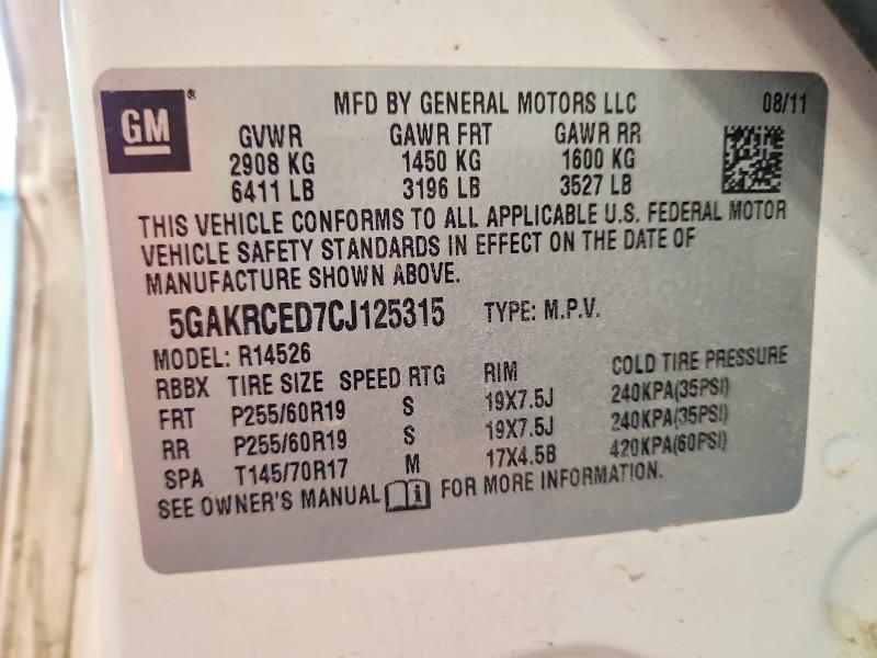 53054696 :رقم المزاد ، 5GAKRCED7CJ125315 vin ، 2012 Buick Enclave مزاد بيع