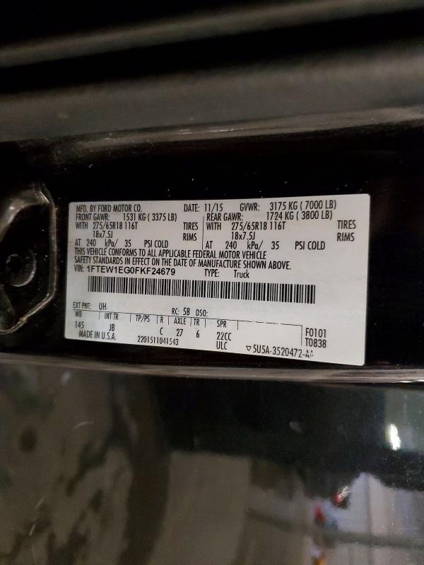 Продажа на аукционе авто 2015 Ford F150, vin: 1FTEW1EG0FKF24679, номер лота: 53547326