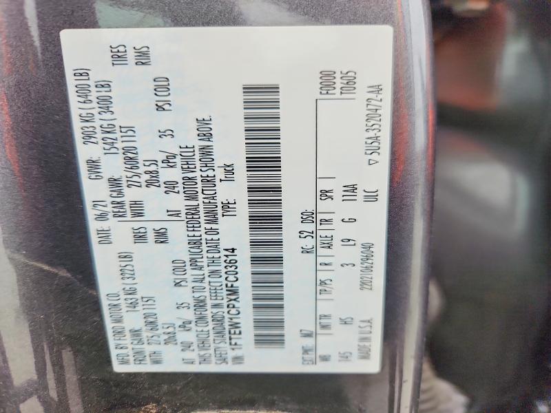 52507296 :رقم المزاد ، 1FTEW1CPXMFC03614 vin ، 2021 Ford F150 مزاد بيع