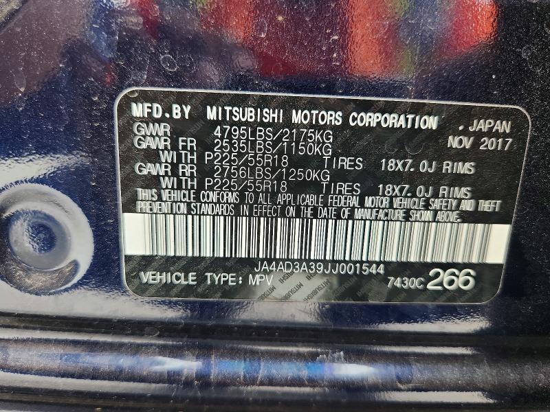 2018 Mitsubishi Outlander მანქანა იყიდება აუქციონზე, vin: JA4AD3A39JJ001544, აუქციონის ნომერი: 52908116