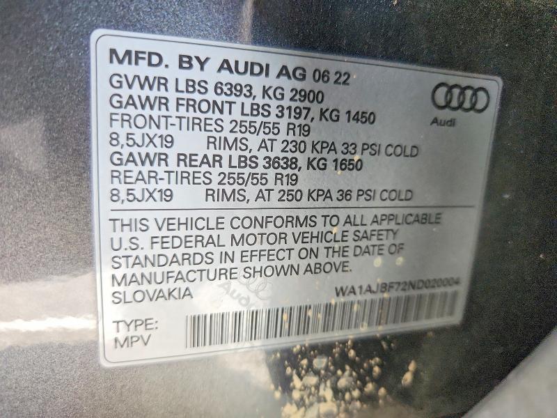 Aukcja sprzedaży 2022 Audi Q7, vin: WA1AJBF72ND020004, numer aukcji: 53771166