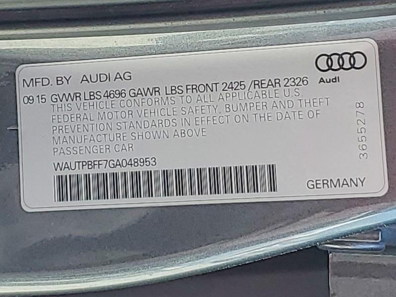 53554516 :رقم المزاد ، WAUTPBFF7GA048953 vin ، 2016 Audi A3 مزاد بيع