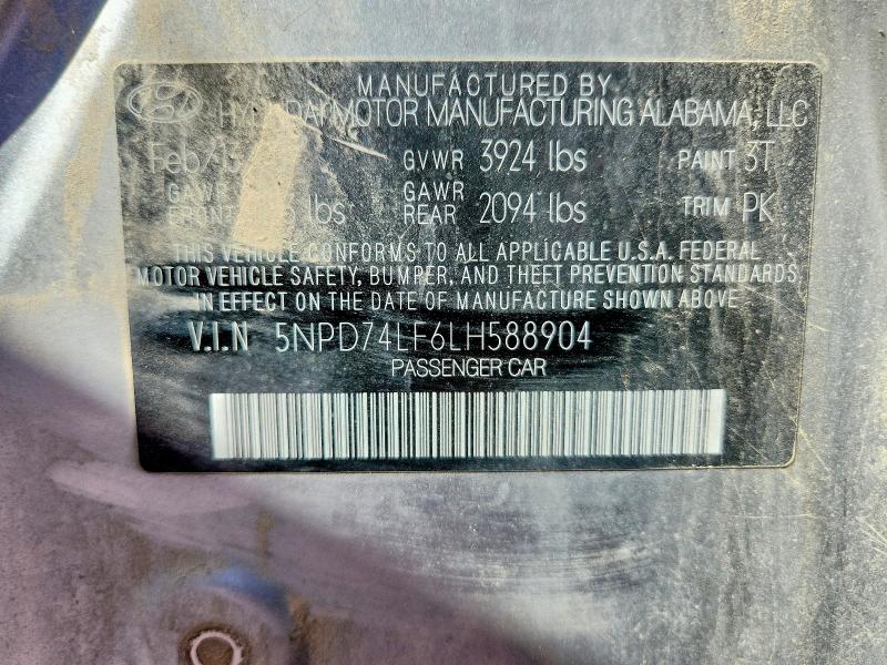 2020 Hyundai Elantra მანქანა იყიდება აუქციონზე, vin: 5NPD74LF6LH588904, აუქციონის ნომერი: 53406366