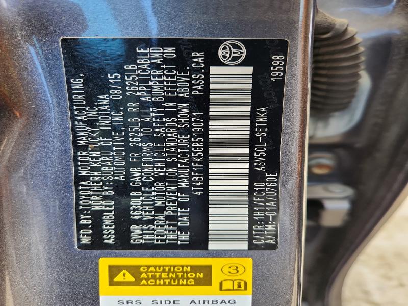 54857926 :رقم المزاد ، 4T4BF1FK5GR519071 vin ، 2016 Toyota Camry مزاد بيع