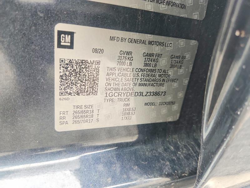 Продаж на аукціоні авто 2020 Chevrolet Silverado, vin: 1GCRYDED3LZ338673, номер лоту: 51762536