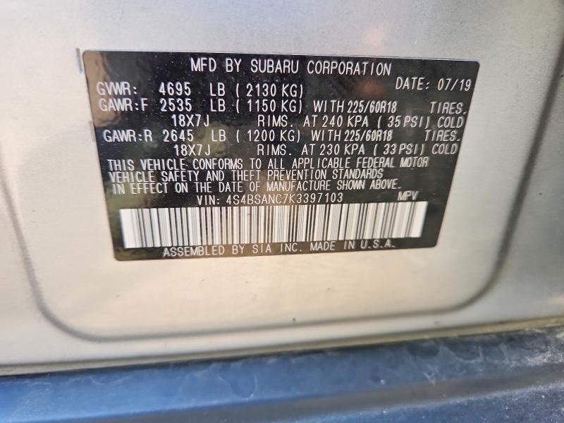 Aukcja sprzedaży 2019 Subaru Outback, vin: 4S4BSANC7K3397103, numer aukcji: 54350616
