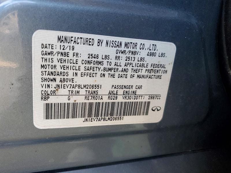 53793316 :رقم المزاد ، JN1EV7AP8LM206551 vin ، 2020 Infiniti Q50 مزاد بيع