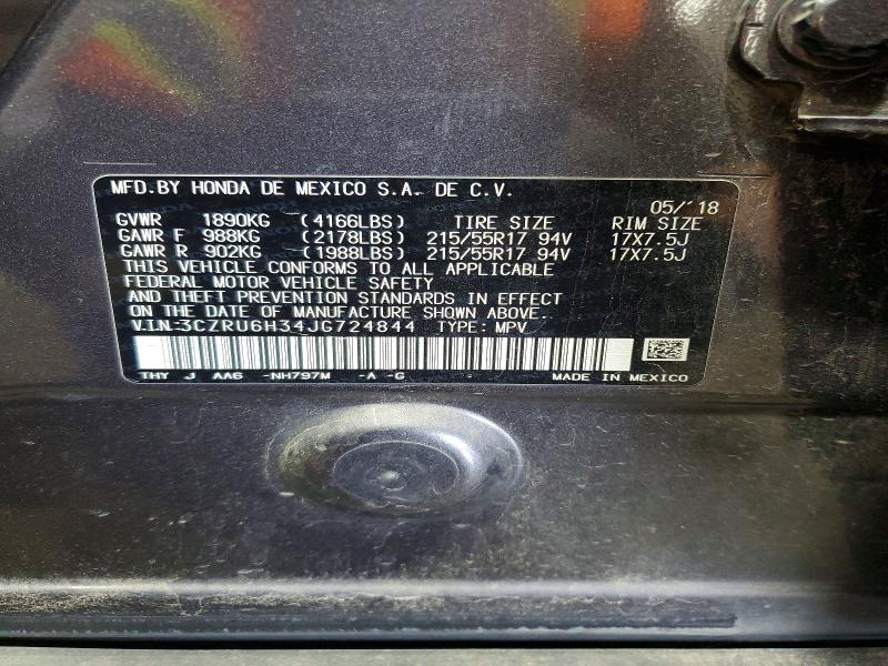 52309466 :رقم المزاد ، 3CZRU6H34JG724844 vin ، 2018 Honda Hr-v مزاد بيع