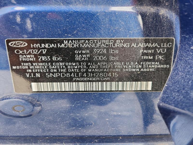 Продаж на аукціоні авто 2018 Hyundai Elantra, vin: 5NPD84LF4JH280415, номер лоту: 54487016