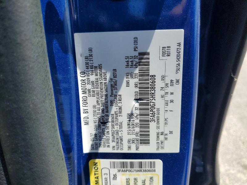 Aukcja sprzedaży 2017 Ford Fusion, vin: 3FA6P0G75HR380608, numer aukcji: 54561286