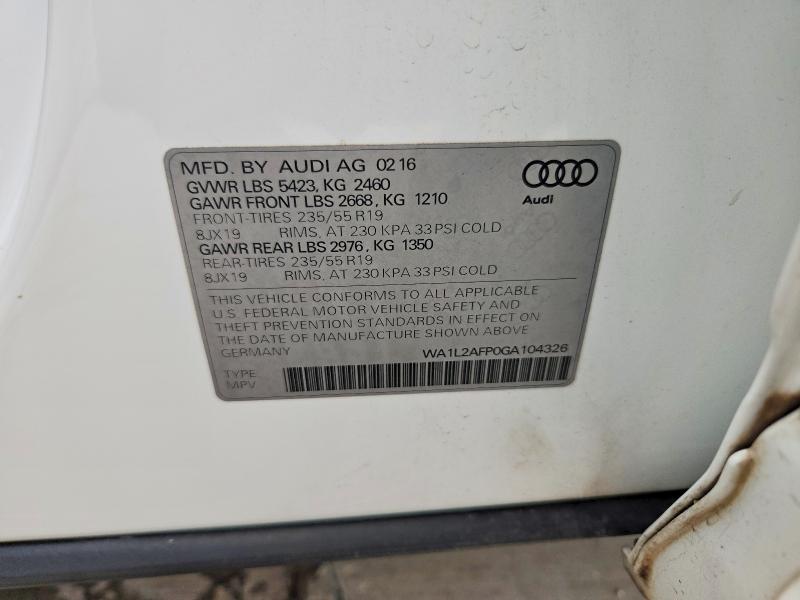 Продаж на аукціоні авто 2016 Audi Q5, vin: WA1L2AFP0GA104326, номер лоту: 52579616