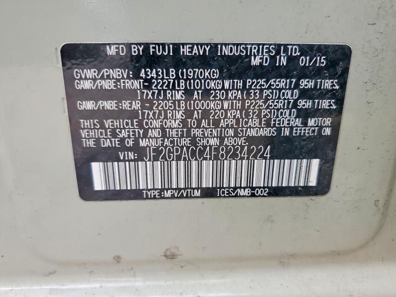 Aukcja sprzedaży 2015 Subaru Xv Crosstrek, vin: JF2GPACC4F8234224, numer aukcji: 54369366