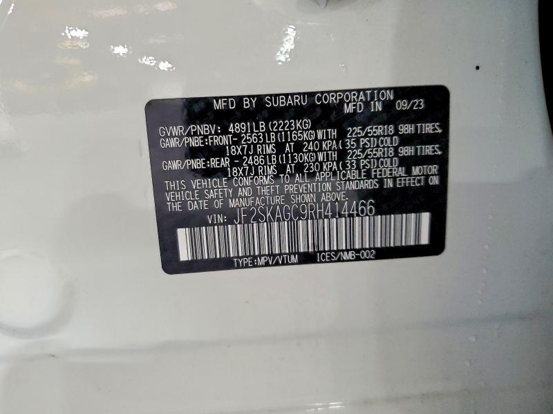 2024 Subaru Forester მანქანა იყიდება აუქციონზე, vin: JF2SKAGC9RH414466, აუქციონის ნომერი: 53911326