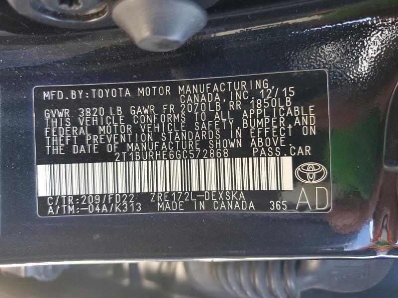 52411536 :رقم المزاد ، 2T1BURHE6GC572868 vin ، 2016 Toyota Corolla مزاد بيع