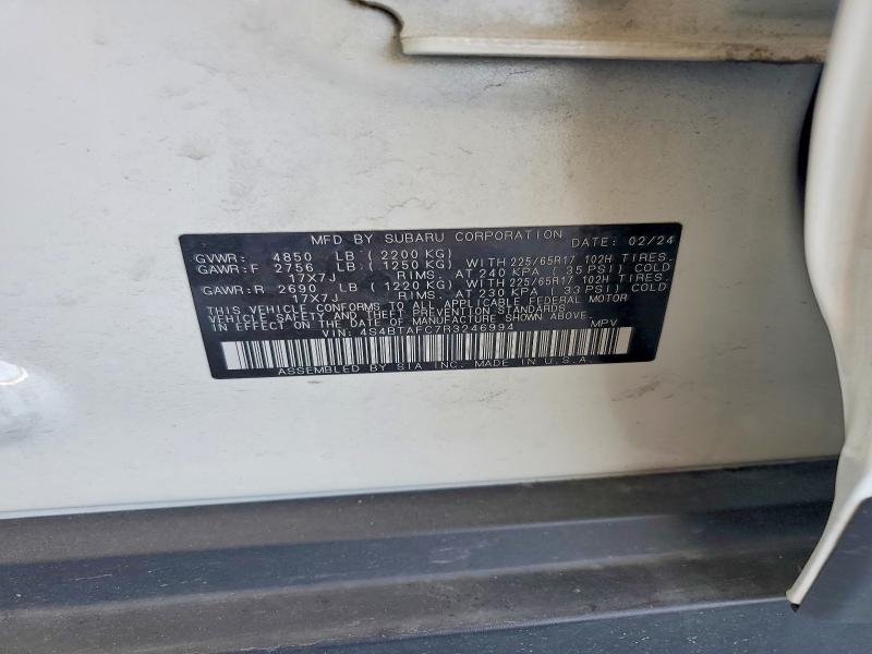 53952816 :رقم المزاد ، 4S4BTAFC7R3246994 vin ، 2024 Subaru Outback مزاد بيع