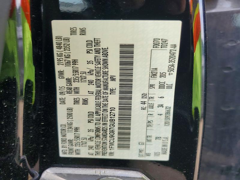Продажа на аукционе авто 2016 Ford Escape, vin: 1FMCU9G97GUB12710, номер лота: 53953156