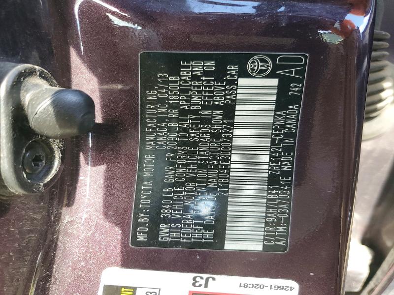 51677526 :رقم المزاد ، 2T1BU4EE3DC073271 vin ، 2013 Toyota Corolla مزاد بيع