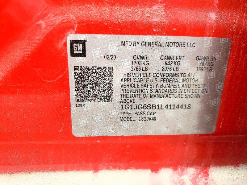 2020 Chevrolet Sonic მანქანა იყიდება აუქციონზე, vin: 1G1JG6SB1L4114418, აუქციონის ნომერი: 55399936