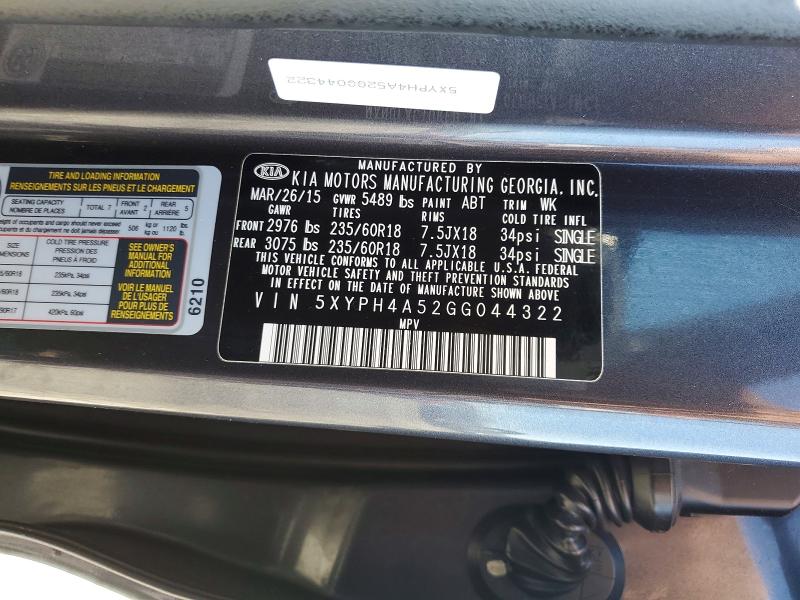 Продаж на аукціоні авто 2016 Kia Sorento, vin: 5XYPH4A52GG044322, номер лоту: 52586376