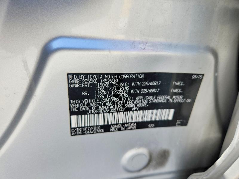 2015 Toyota Rav4 მანქანა იყიდება აუქციონზე, vin: JTMZFREV6FJ057742, აუქციონის ნომერი: 53810506