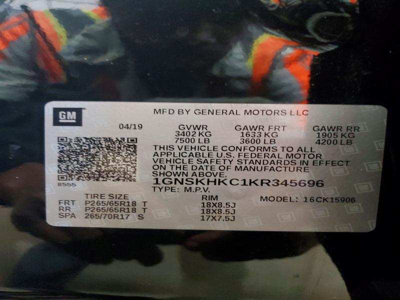 Auction sale of the 2019 Chevrolet Suburban, vin: 1GNSKHKC1KR345696, lot number: 53871946