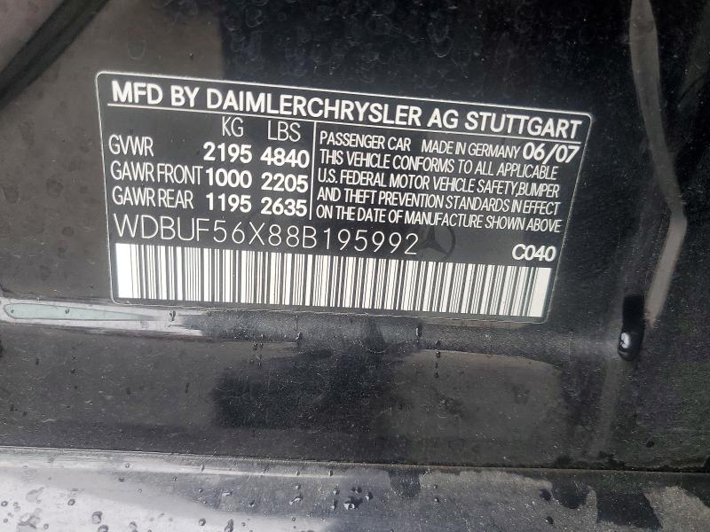 Aukcja sprzedaży 2008 Mercedes-benz E, vin: WDBUF56X88B195992, numer aukcji: 55028996
