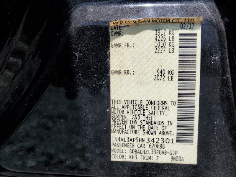 2017 Nissan Altima მანქანა იყიდება აუქციონზე, vin: 1N4AL3AP5HN342301, აუქციონის ნომერი: 53883436