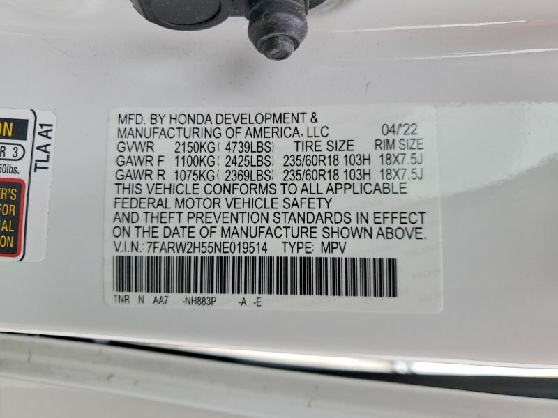 Продаж на аукціоні авто 2022 Honda Cr-v, vin: 7FARW2H55NE019514, номер лоту: 54699546