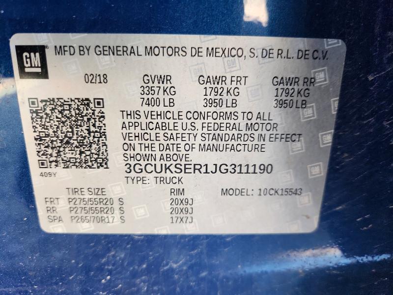 2018 Chevrolet Silverado მანქანა იყიდება აუქციონზე, vin: 3GCUKSER1JG311190, აუქციონის ნომერი: 52767936