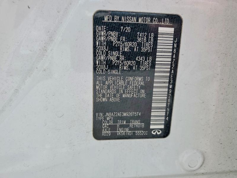 Aukcja sprzedaży 2021 Infiniti Qx80, vin: JN8AZ2AE3M9267574, numer aukcji: 53194676