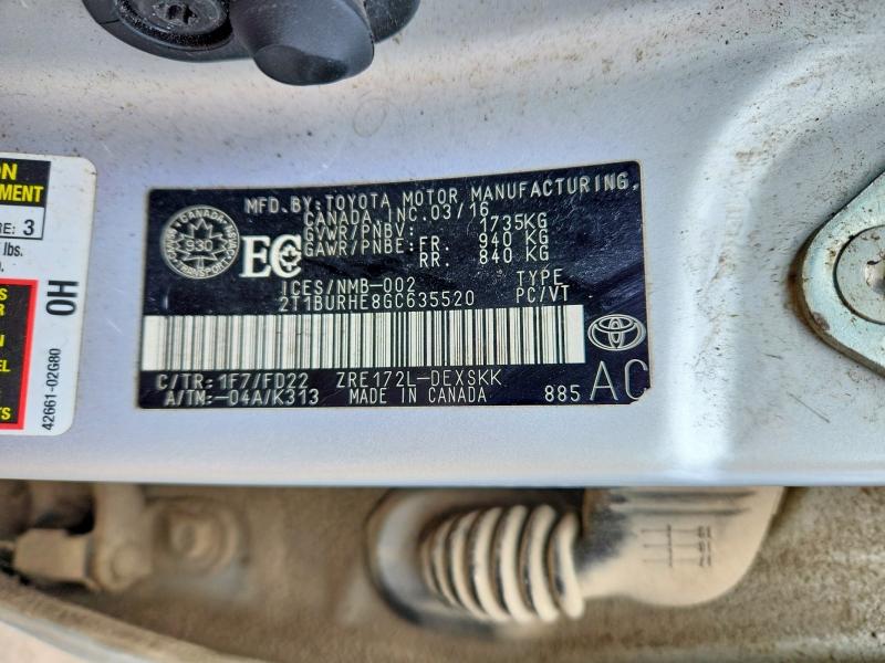 Продажа на аукционе авто 2016 Toyota Corolla, vin: 2T1BURHE8GC635520, номер лота: 52673816