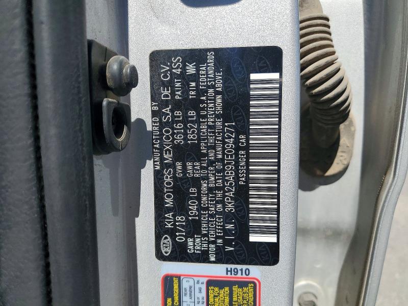 50666686 :رقم المزاد ، 3KPA25AB9JE094271 vin ، 2018 Kia Rio 5-door مزاد بيع