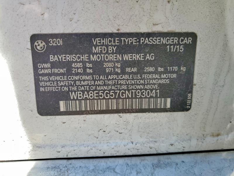Продаж на аукціоні авто 2016 Bmw 320, vin: WBA8E5G57GNT93041, номер лоту: 51683196