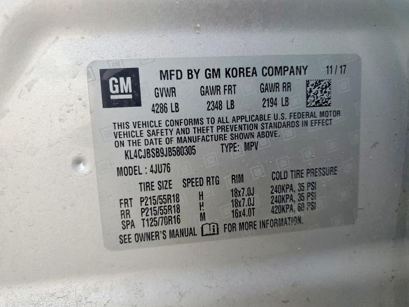 54998226 :رقم المزاد ، KL4CJBSB9JB580305 vin ، 2018 Buick Encore مزاد بيع