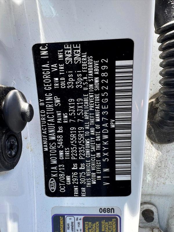Aukcja sprzedaży 2014 Kia Sorento, vin: 5XYKWDA73EG522892, numer aukcji: 54301126